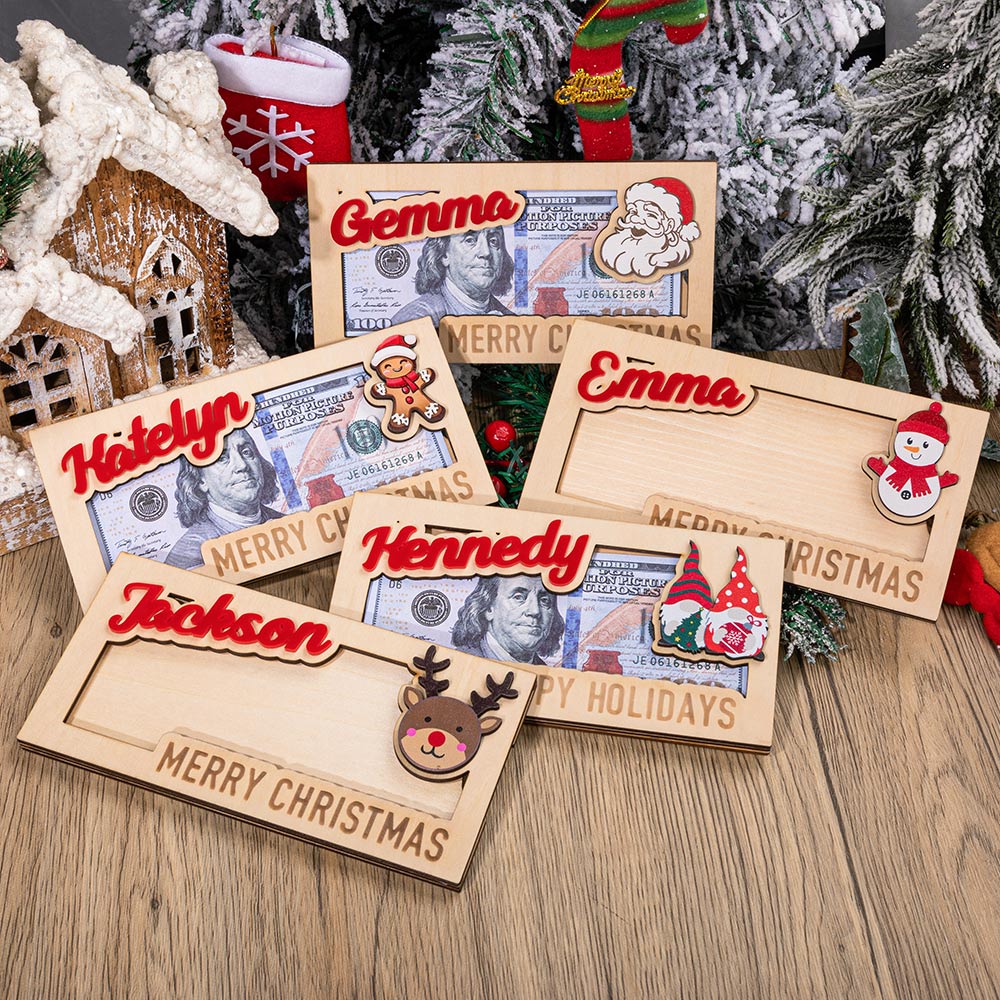 Personalized Wooden Christmas Santa Elk Money Holder with Engraved Text Unique Money Card Christmas Gift for Kids Family - CALLIE