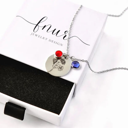 Family Birth Flower Bouquet Necklace with Birthstone Personalized Month Necklace Custom Mother Jewelry Combined