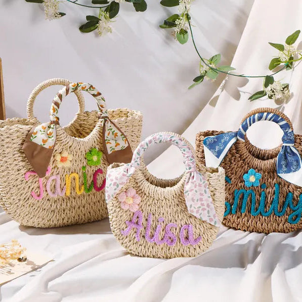 Personalized Straw Bridesmaid Handbag,Custom Beach Bag,Straw Bags,Bachelorette Party Gift Bags,Wedding Party Gifts,Mother Gifts Basket