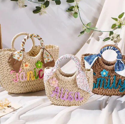 Personalized Straw Bridesmaid Handbag,Custom Beach Bag,Straw Bags,Bachelorette Party Gift Bags,Wedding Party Gifts,Mother Gifts Basket