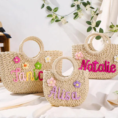Personalized Straw Bridesmaid Handbag,Custom Beach Bag,Straw Bags,Bachelorette Party Gift Bags,Wedding Party Gifts,Mother Gifts Basket