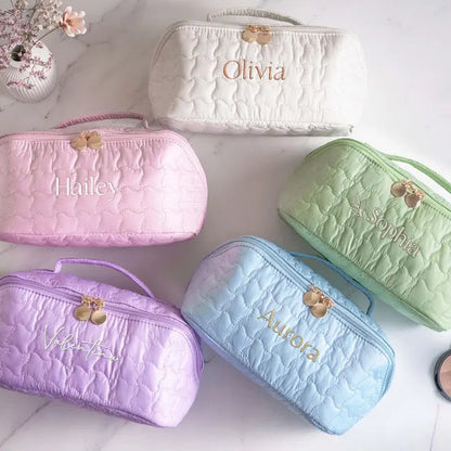 Monogram Embroidered Toiletry Bag, Mothers Day Gift, Large Vegan Leather Makeup Organizer, Personalized Bridesmaid Proposal Gift [T]
