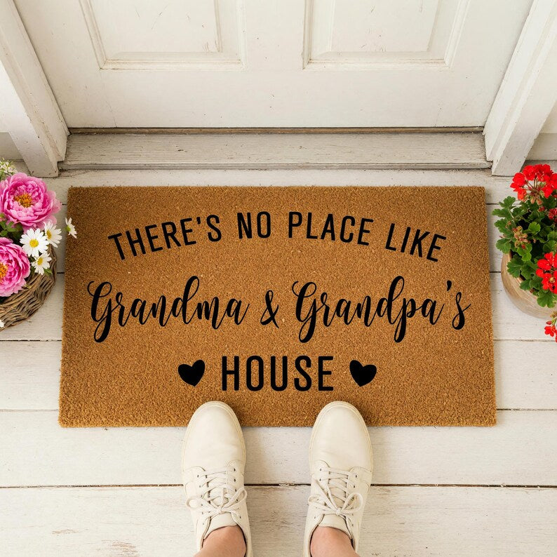 Custom Personalized Doormat: There's No Place Like Grandma And Grandpa's House, Welcome Mat, Door Mat, Mother's Day Gift