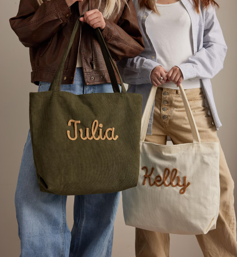 Custom Corduroy Tote Bag, Personalized Corduroy Bag, Everyday Essential Tote, Travel Crossbody Bag, Valentines Day gift, Easter Gifts
