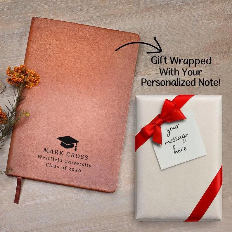 Personalized Leather Journal For Graduation, Custom Name School Year Notebook, College High School Gift, Graduate Present, Class Of 2026