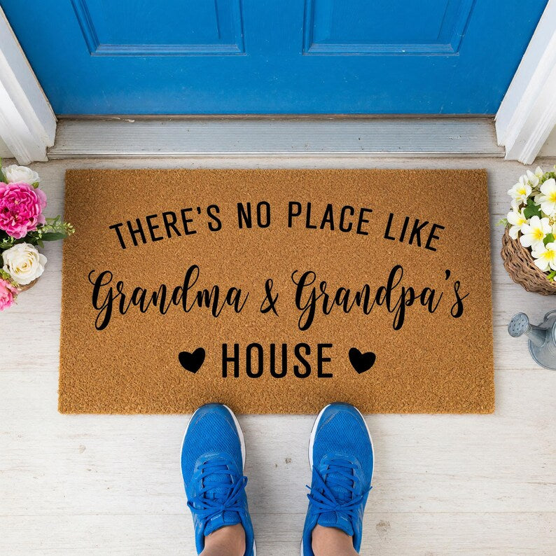 Custom Personalized Doormat: There's No Place Like Grandma And Grandpa's House, Welcome Mat, Door Mat, Mother's Day Gift