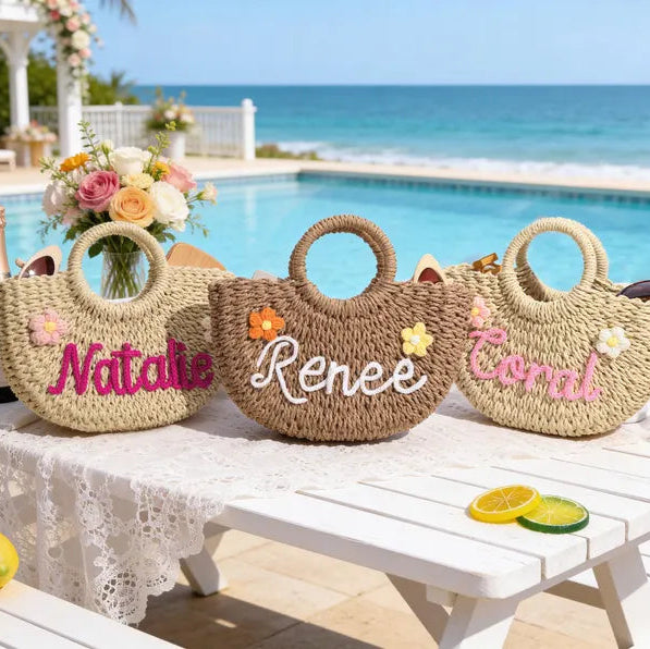 Personalized Straw Bridesmaid Handbag,Custom Beach Bag,Straw Bags,Bachelorette Party Gift Bags,Wedding Party Gifts,Mother Gifts Basket