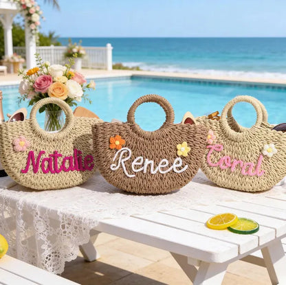 Personalized Straw Bridesmaid Handbag,Custom Beach Bag,Straw Bags,Bachelorette Party Gift Bags,Wedding Party Gifts,Mother Gifts Basket