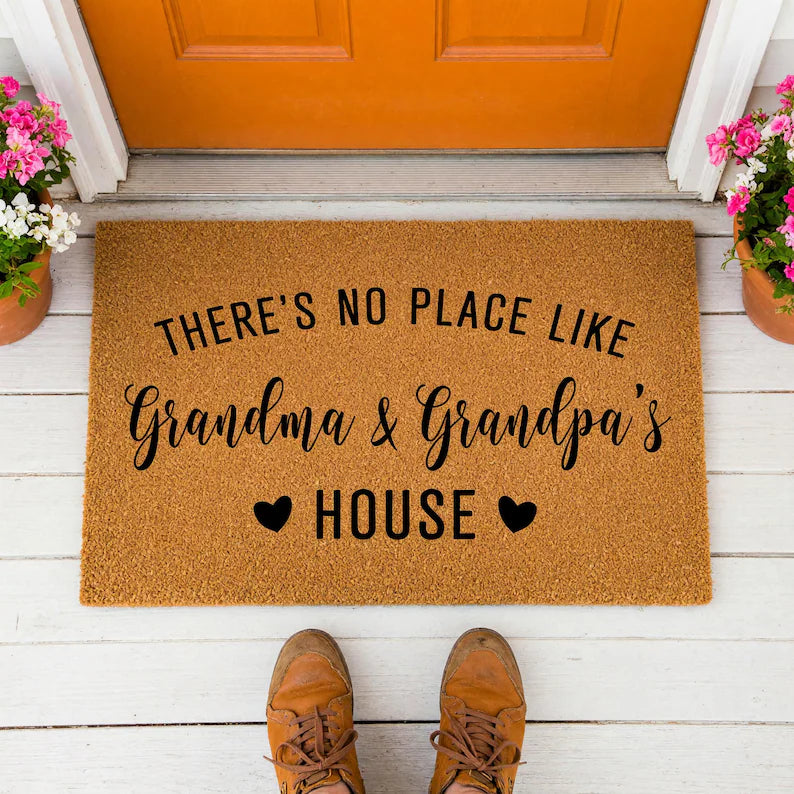 Custom Personalized Doormat: There's No Place Like Grandma And Grandpa's House, Welcome Mat, Door Mat, Mother's Day Gift