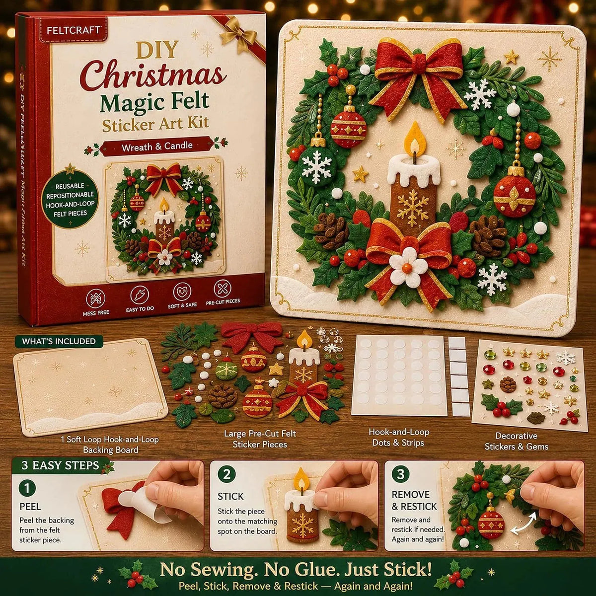 🎄 DIY Christmas Magic Felt Sticker Art Kit – Peel, Stick & Create
