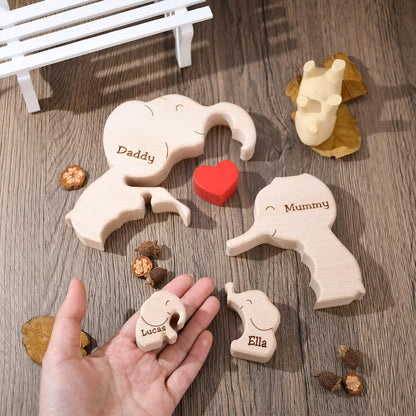 Wooden Elephant Family Puzzle, Animal Family Decor, New Mom Gift, Wedding Anniversary Gifts, Family Name Keepsake, Mother's Day Gift for Mom