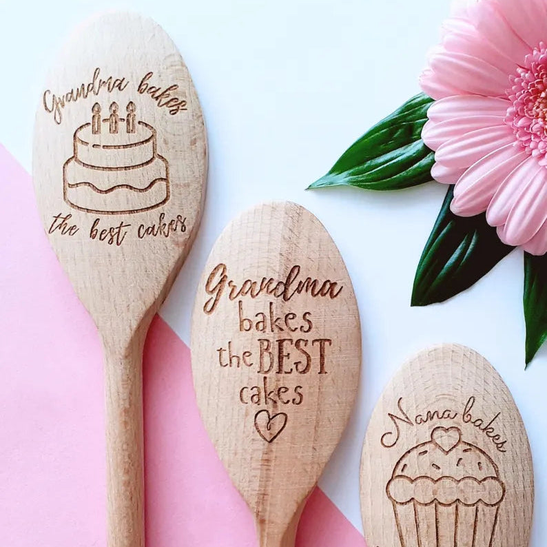 Grandma Bakes The Best Cakes Personalised Baking Wooden Spoon, Mothers Day Spoon Gift, Cake Baking, Birthday Gift, Nana, Nanny, Granny