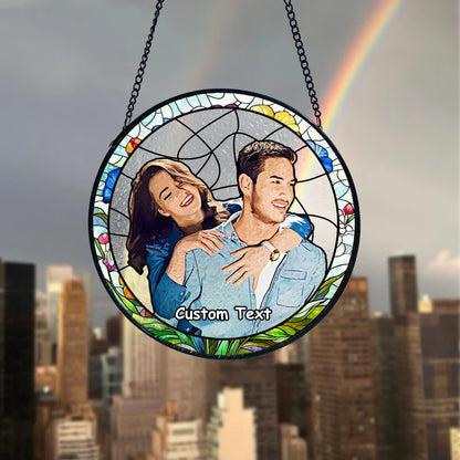 Custom Stained Glass Couples Portrait Suncatcher, Wedding Anniversary Gift