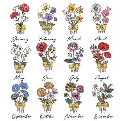 Personalized Birth Flower Bouquet Portable Leather Makeup Brush Bag with 8 Makeup Brushes Travel Essentials Birthday Gift for Women