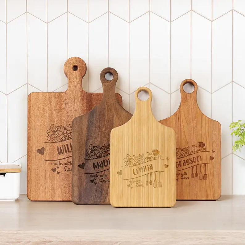 Personalized Heart-Shaped Floral Cutting Board¡ªDouble-Sided Design with Handle, Custom Name, Made in USA, Perfect Christmas or Couple's Gift