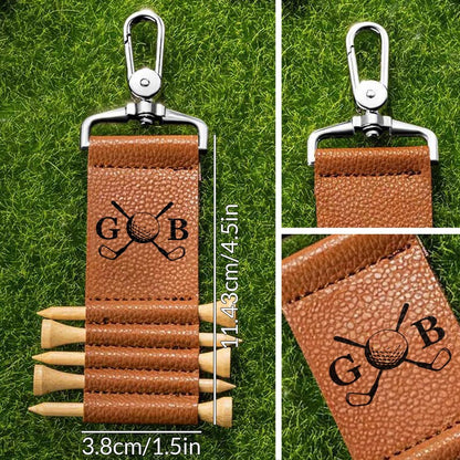 Personalized Golf Theme Monogram Initial PU Leather Golf Tee Holder Bag Tag with Name and 5 Pcs Bamboo Tees Birthday Gift for Golf Player