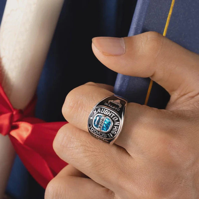 Personalized Graduation Ring, Custom Class of 2026 Ring with Birthstone, Engraved Signet Ring for Men Women, College High School Gift