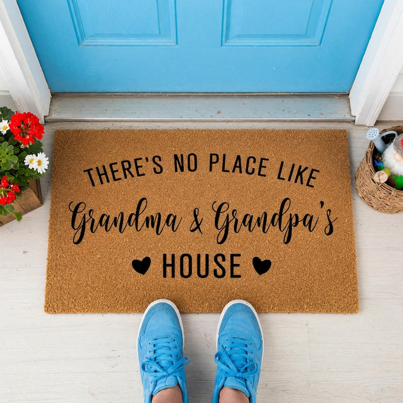 Custom Personalized Doormat: There's No Place Like Grandma And Grandpa's House, Welcome Mat, Door Mat, Mother's Day Gift