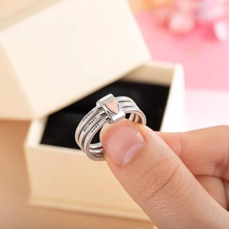 Custom Rustic Stacking Ring, Personalized Sterling Silver Engraved Rings, Anniversary Gift for Wife, Mom or Grandmother