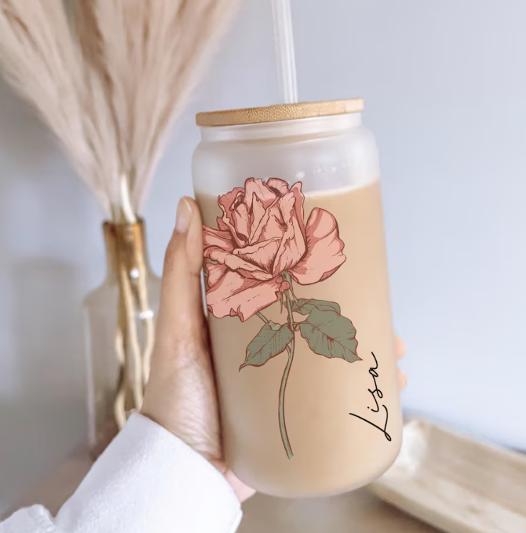 Personalized Birth Flower Tumbler, Gifts for Her, Bridesmaid Proposal Gift, Mother's Day Gift, Birthday Present, Custom Glass Coffee Cup