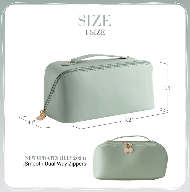 Personalized Embroidered Leather Makeup Bag, Mothers Day Gift for Her, Large Toiletry Organizer for Bride & Bridesmaid Gifts [T]