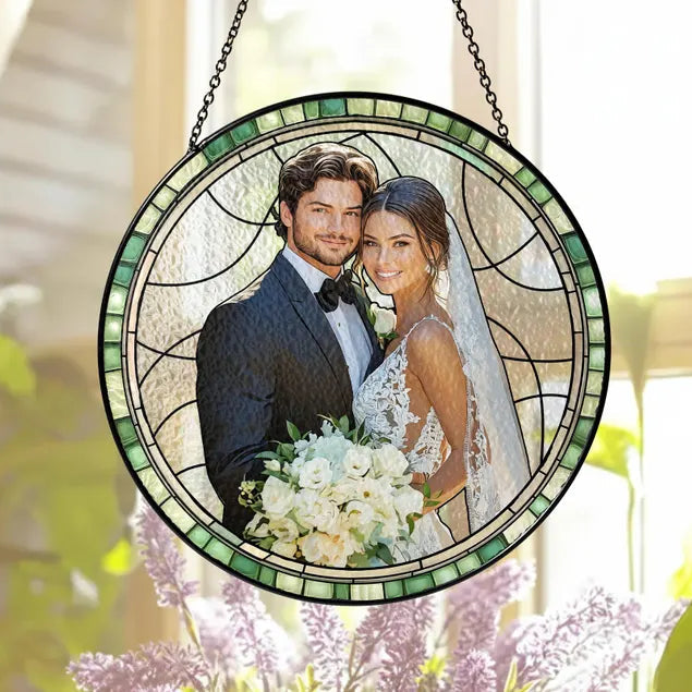 Personalized Couple Portrait Stained Glass Suncatcher: Wedding Anniversary Gift