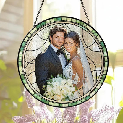 Personalized Couple Portrait Stained Glass Suncatcher: Wedding Anniversary Gift