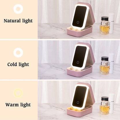Personalized Birth Flower Travel Jewelry Box ¨C Custom Name Leather Organizer with LED Adjustable Makeup Mirror,Birthday Mother's Day Gift