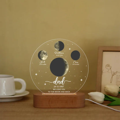 Personalized Moon Phase LED Night Light, Custom Lunar By Date Moons Phase with Kids Names, Mothers Day Gift, Fathers Day Gift, Birthday Gift