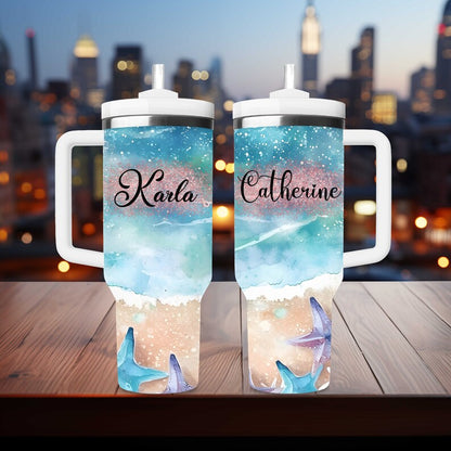Personalized 40oz Tumbler With Handle Lid and Straw, Custom Beach Vacation Tumbler, bridesmaid tumbler, Gift for Best Friend, Gifts for Her