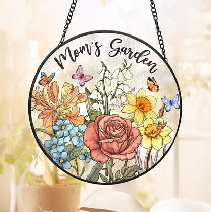 Custom Family Birth Flowers Glass Suncatcher, Custom Mom's Garden Gift, Flower Glass Art, Birth Flower Gift, Mother's Day Gift, Home Decor