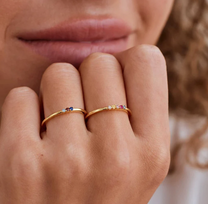 Personalised Dainty Birthstone Ring, Family Birthstone Ring, 18k Gold Daily Ring, Anniversary Gift, Gift for Mom, Mothers DayGift for Her