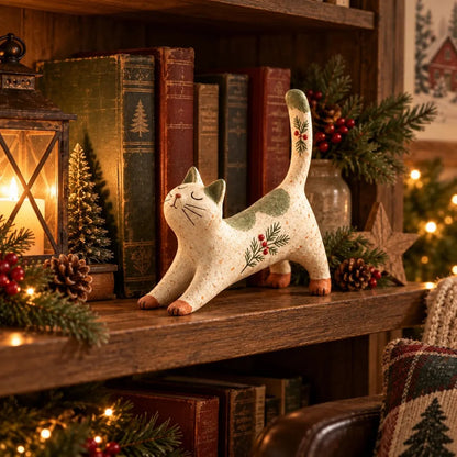 🐈🎄 Woodland Christmas Cat Figurine--a cosy little woodland friend for your holiday home