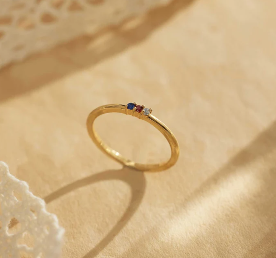 Personalised Dainty Birthstone Ring, Family Birthstone Ring, 18k Gold Daily Ring, Anniversary Gift, Gift for Mom, Mothers DayGift for Her