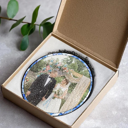 Custom Photo Stained Glass Suncatcher: Couple Portrait Window Decor, Valentine Gift, Anniversary Gift for Husband Wife