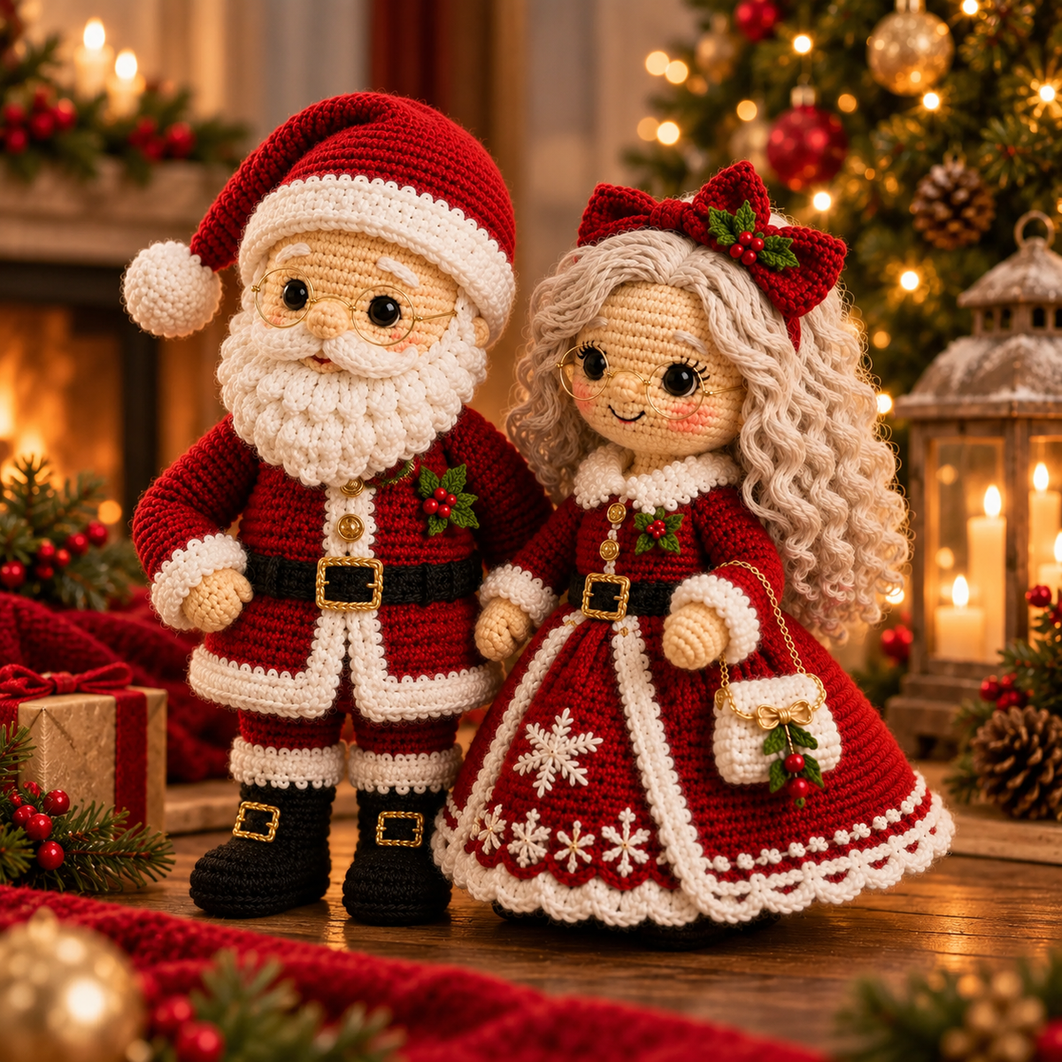 Crochet Christmas Santa & Mrs. Claus Amigurumi Doll Pattern Set