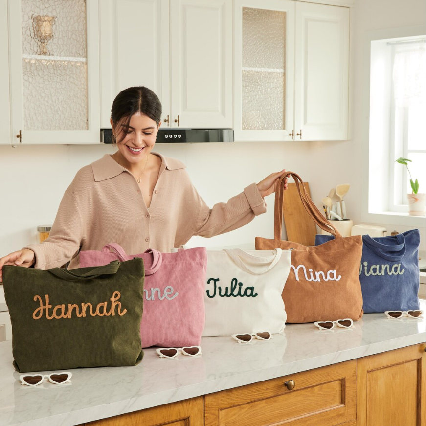 Custom Corduroy Tote, Embroidered Corduroy Bag, Holiday Gift, Birthday Gift, Eid Gift, Bridesmaid Gift, Custom Gift Bag, Mother¡¯s Day Gift