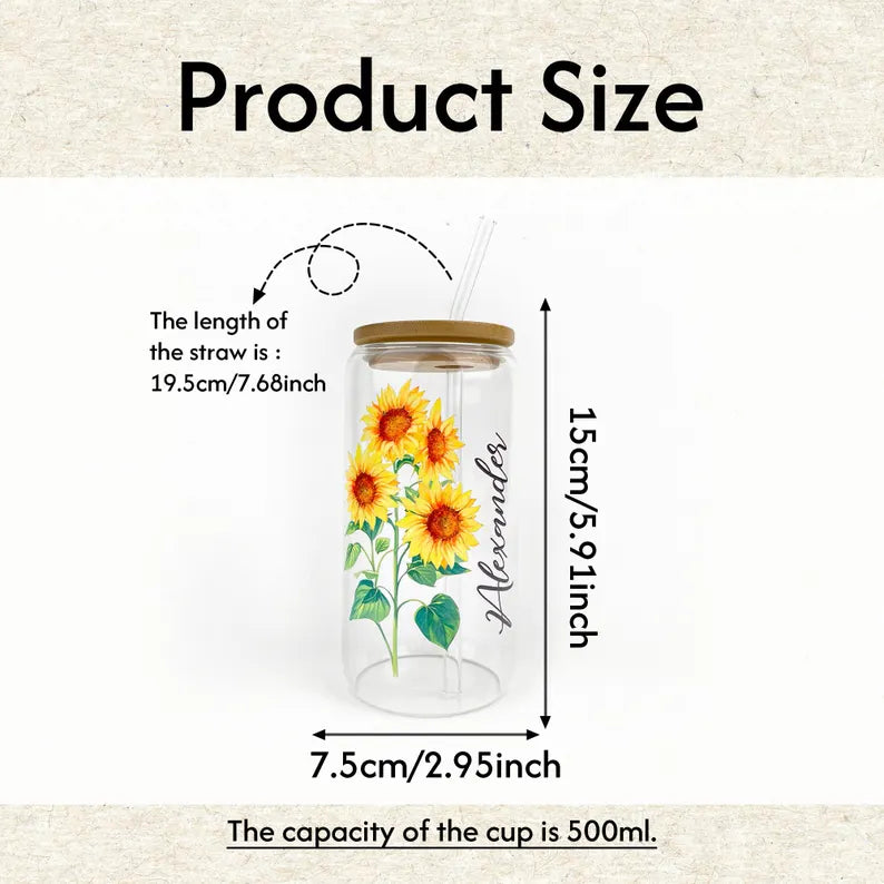 Personalized Birth Flower Tumblers | Custom Glass Coffee cup | Gifts for Her | Mothers Day | Customized gifts for any occasion