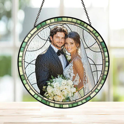 Personalized Couple Portrait Stained Glass Suncatcher: Wedding Anniversary Gift
