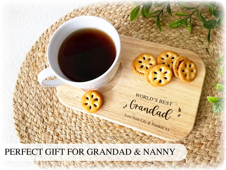 Personalised Engraved Wooden Tea Tray Biscuit Board Drink Coffee Cake Snack Serving Board Mothers Day Gift Birthday Grandad Dad Nan Mum Him