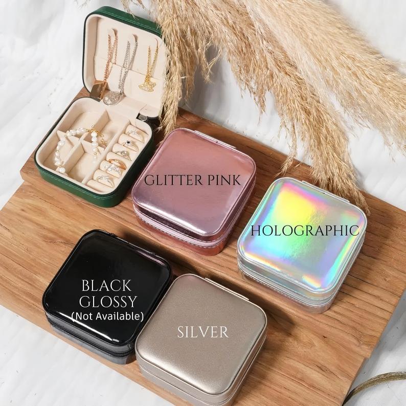 Engraved Birth Flower jewellery Box, Personalized Name Travel Jewelry Box, Bridal Party Gifts, Bridesmaid Gifts, Christmas Jewelry box case