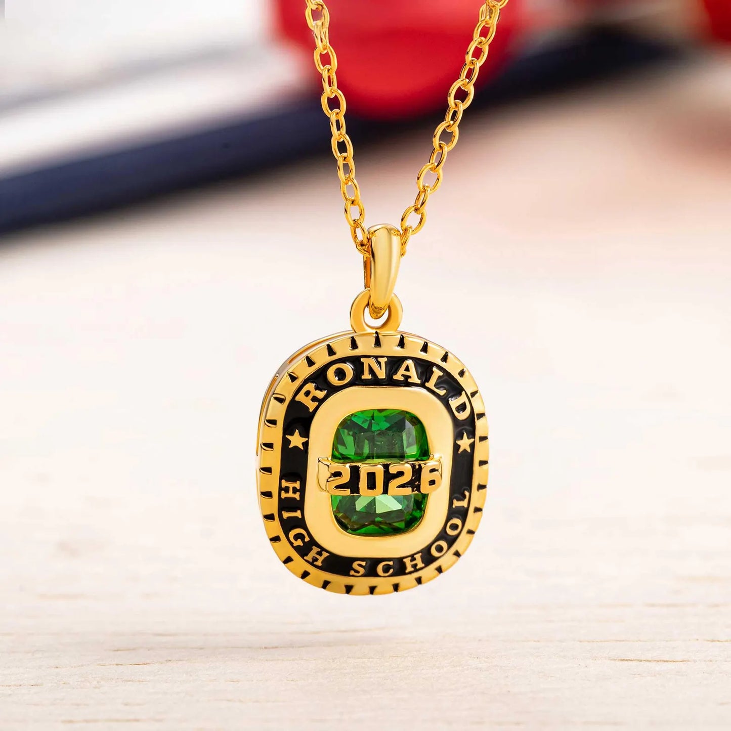 Personalized Graduation Gift Necklace With Birthstone, Engraved Memento For High School Or University Graduate