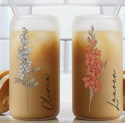 Personalized Birth Flower Tumbler, Gifts for Her, Bridesmaid Proposal Gift, Mother's Day Gift, Birthday Present, Custom Glass Coffee Cup