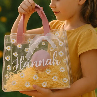 Personalized Clear Daisy Tote | Flower Girl Gift Bag | Bridesmaid Gift | Custom Name Bag Wedding Party Gift Bridal Shower Baby Shower Easter