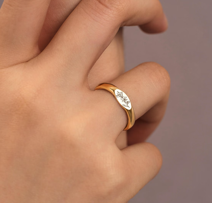 Personalized Birth Flower Ring, Dainty Custom Stacking Ring, Minimalist Floral Jewelry, Bridesmaid, Gift for Mom, mothers day, Size US(3-12)