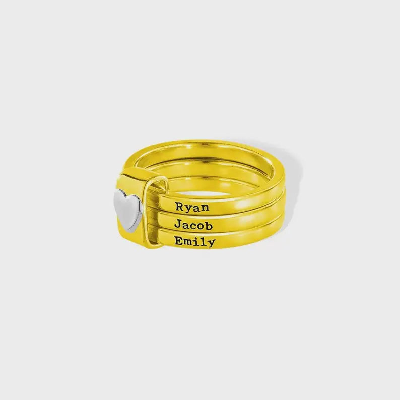 Custom Rustic Stacking Ring, Personalized Sterling Silver Engraved Rings, Anniversary Gift for Wife, Mom or Grandmother