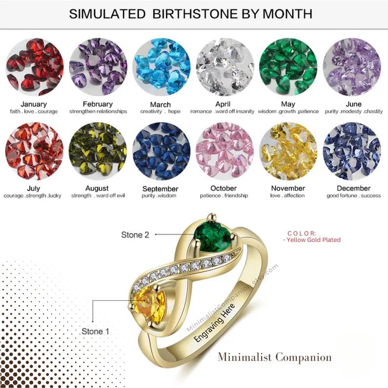 Personalized Infinity Ring | Two Custom Birthstones, Engraved Band, Sterling Silver