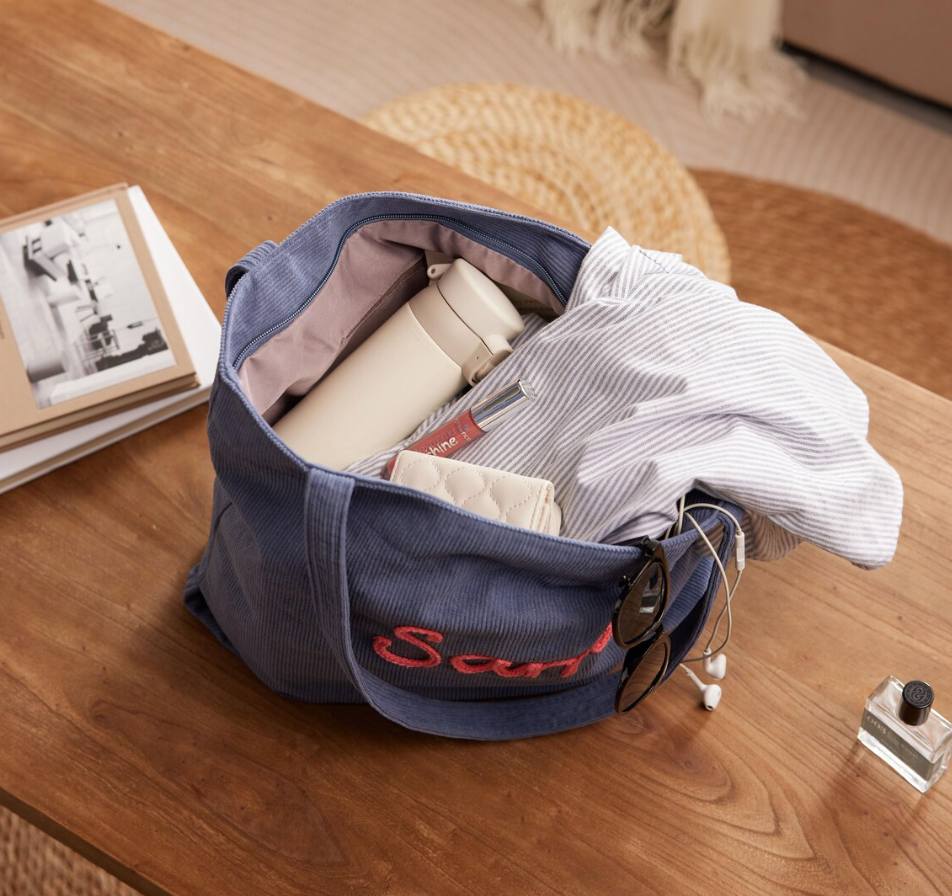 Custom Corduroy Tote Bag, Personalized Corduroy Bag, Everyday Essential Tote, Travel Crossbody Bag, Valentines Day gift, Easter Gifts