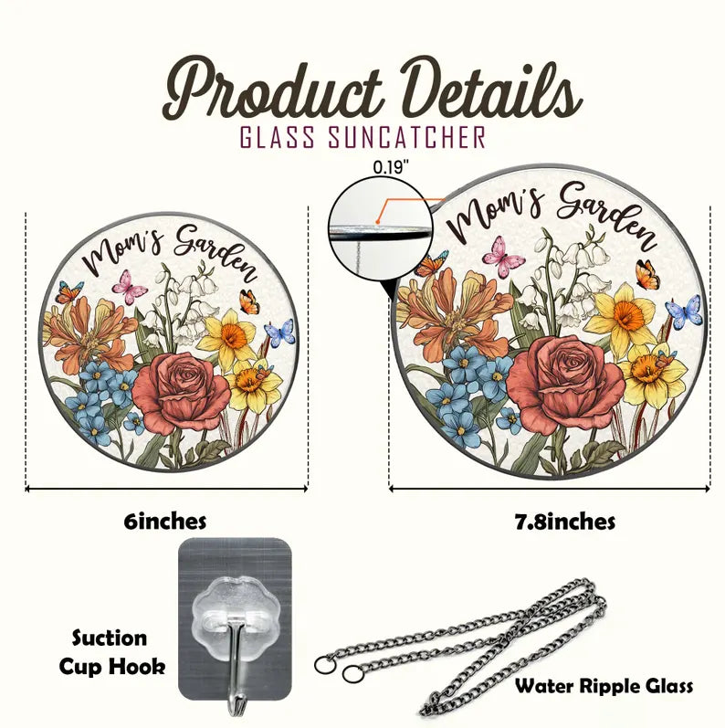 Custom Family Birth Flowers Glass Suncatcher, Custom Mom's Garden Gift, Flower Glass Art, Birth Flower Gift, Mother's Day Gift, Home Decor