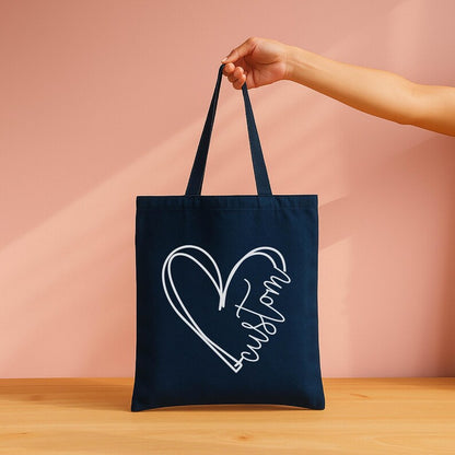 Custom Love Heart Tote Bag with Name: Valentine's Day, Christmas, Bachelorette Gifts for Women